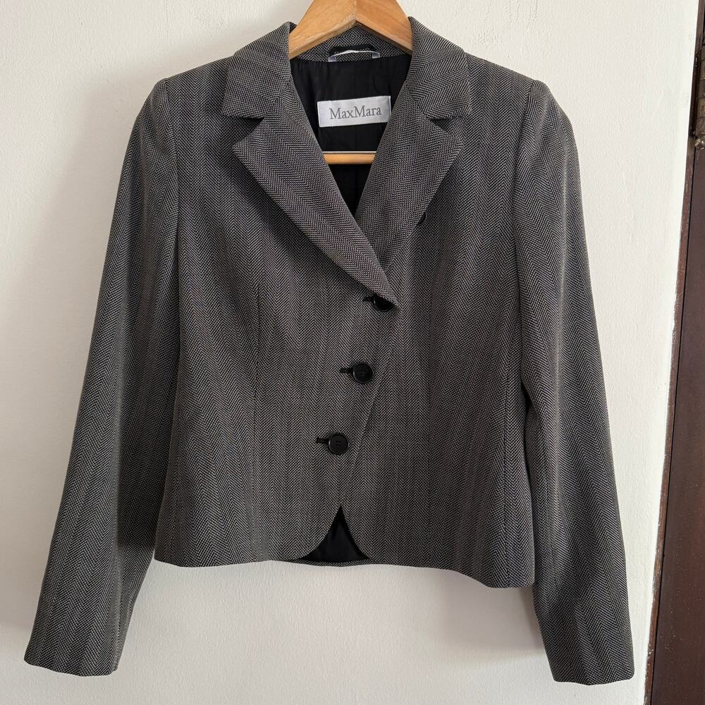 MAXMARA | Gray 100% Wool Textured Asymmetrical Blazer | US Size 2